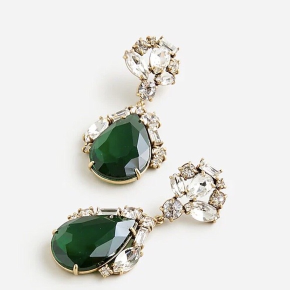 J Crew Teardrop crystal statement earrings BV002 Green - Picture 1 of 2